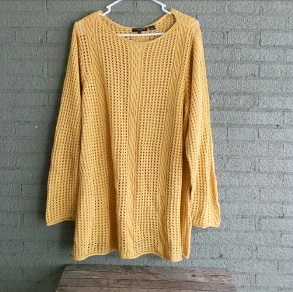 Jeanne Pierre 2XL Yellow Crochet Knit Sweater